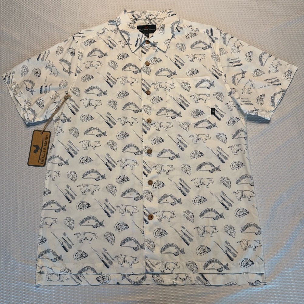 Men's Casual White and Blue Patterned Shirt with a fun print ❤️